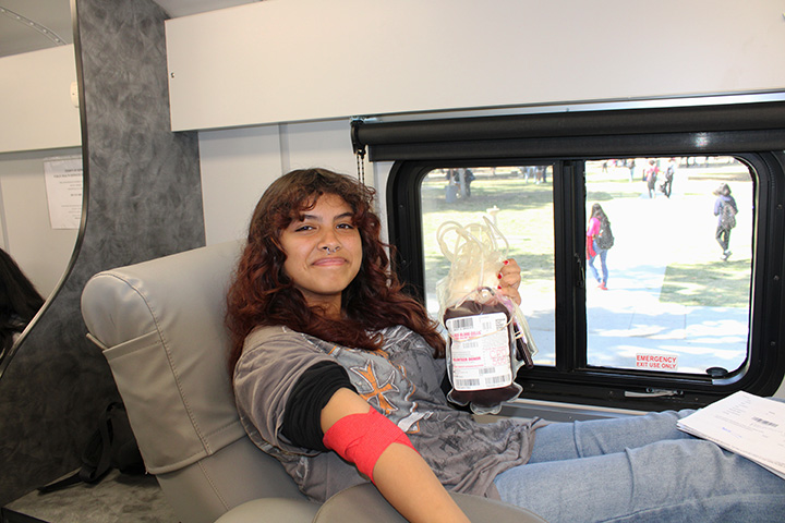 A Bakersfield High School junior pictured after donating a pint of blood in the Houchin Blood Bank bus on Oct. 20.