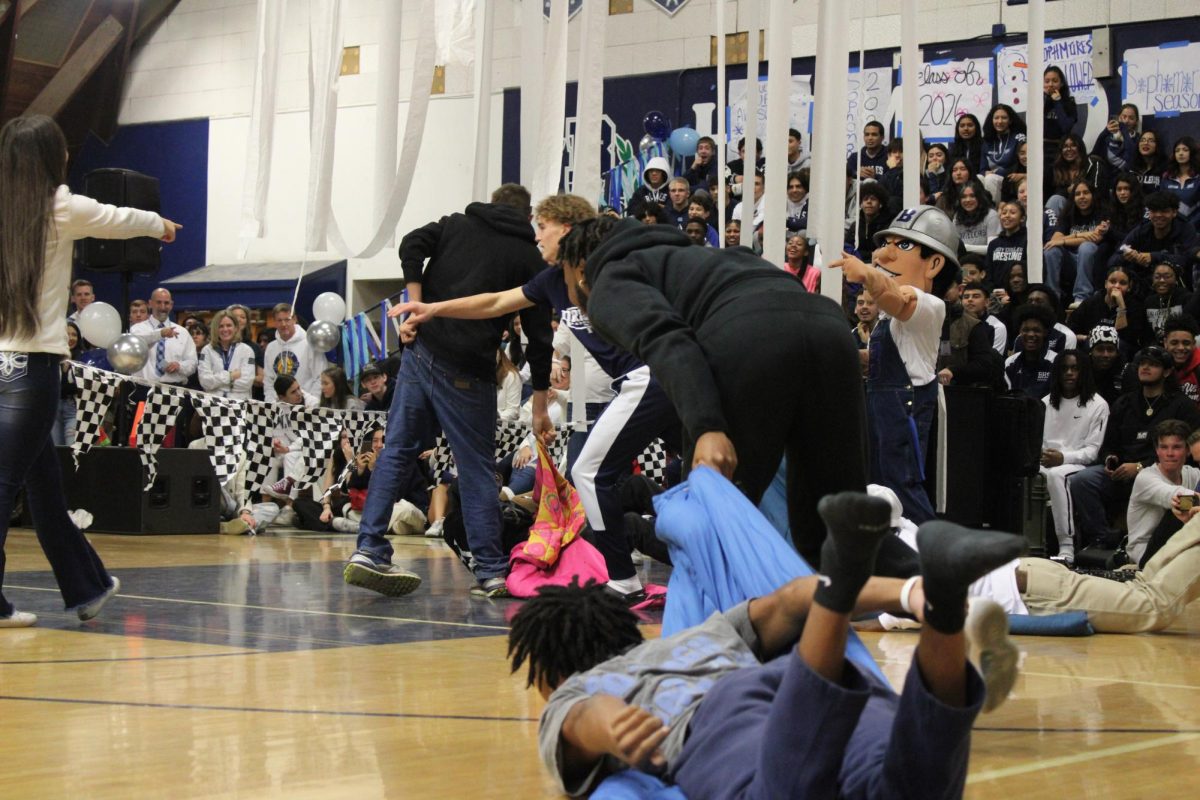 Students get into the Driller spirt by playing rally game.
