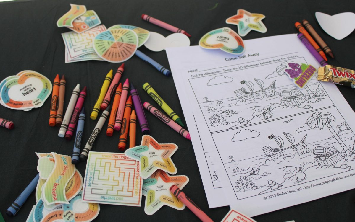 Anxiety and stress relieving stickers and activities, including coloring pages and crayons, were given to participating students.